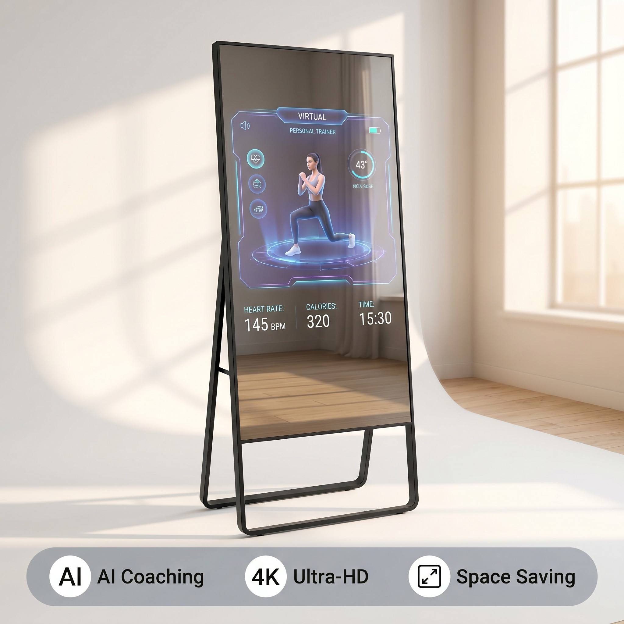 Smart Home Gym Mirror - شاشة عرض رقمية تفاعلية ذكية مقاس